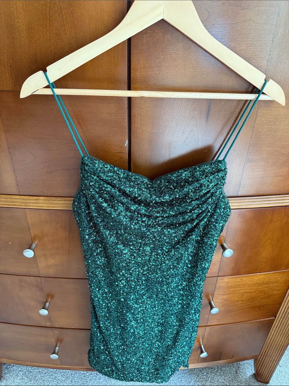 Green Sequin Cowl Neck Mini Dress